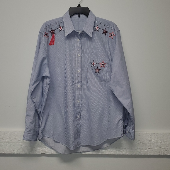 Button Down Plus Size Patch Top